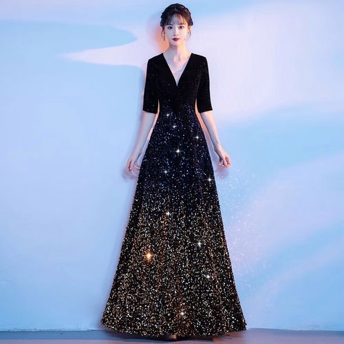 丽佰昕大合唱团演出服主持指挥钢琴演奏高端亮片晚礼服女2026新款高级