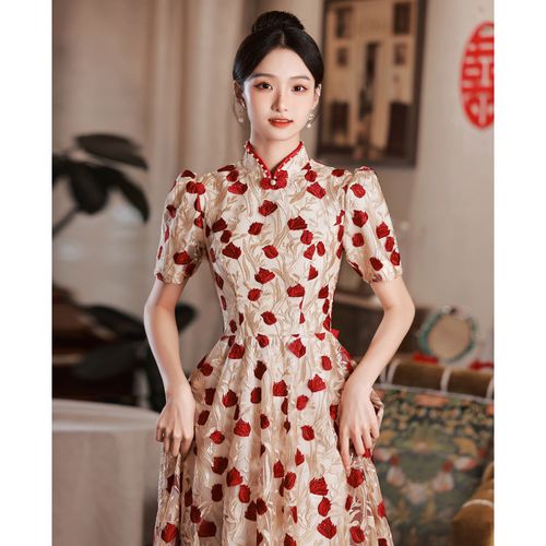 丽佰昕中式敬酒服新娘旗袍夏季小个子出阁宴回门服便装订婚礼服连衣裙